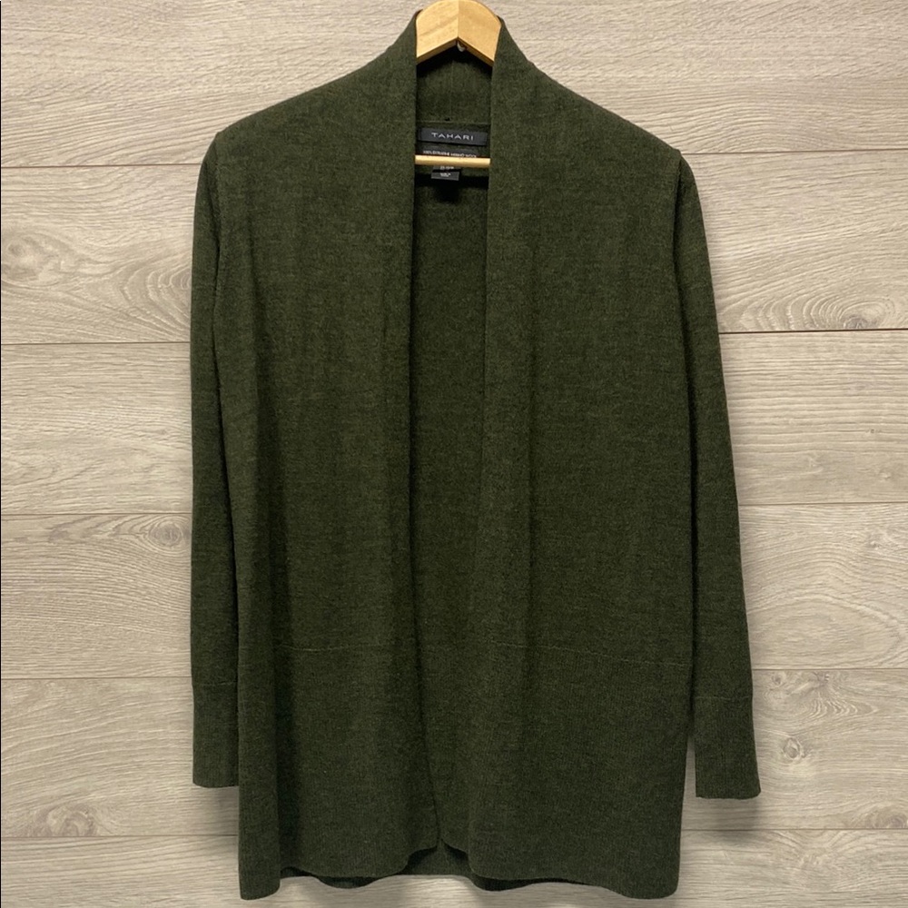 Tahari Green Cardigan Sweater with Shawl Collar